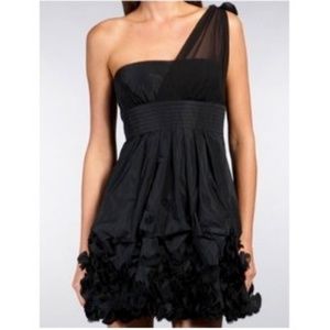 BCBGMaxAzria | One-Shoulder Black Taffeta Dress